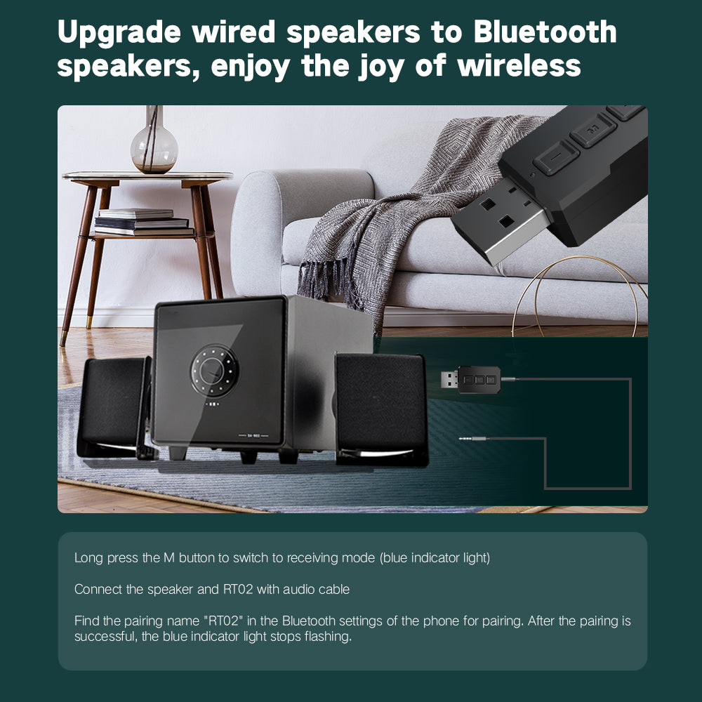 Grwibeou Wireless 2 in 1 USB Bluetooth 5.0 Dongle Adapter for PC TV Speaker Wireless Mouse Music Audio Receiver Transmitter Aptx