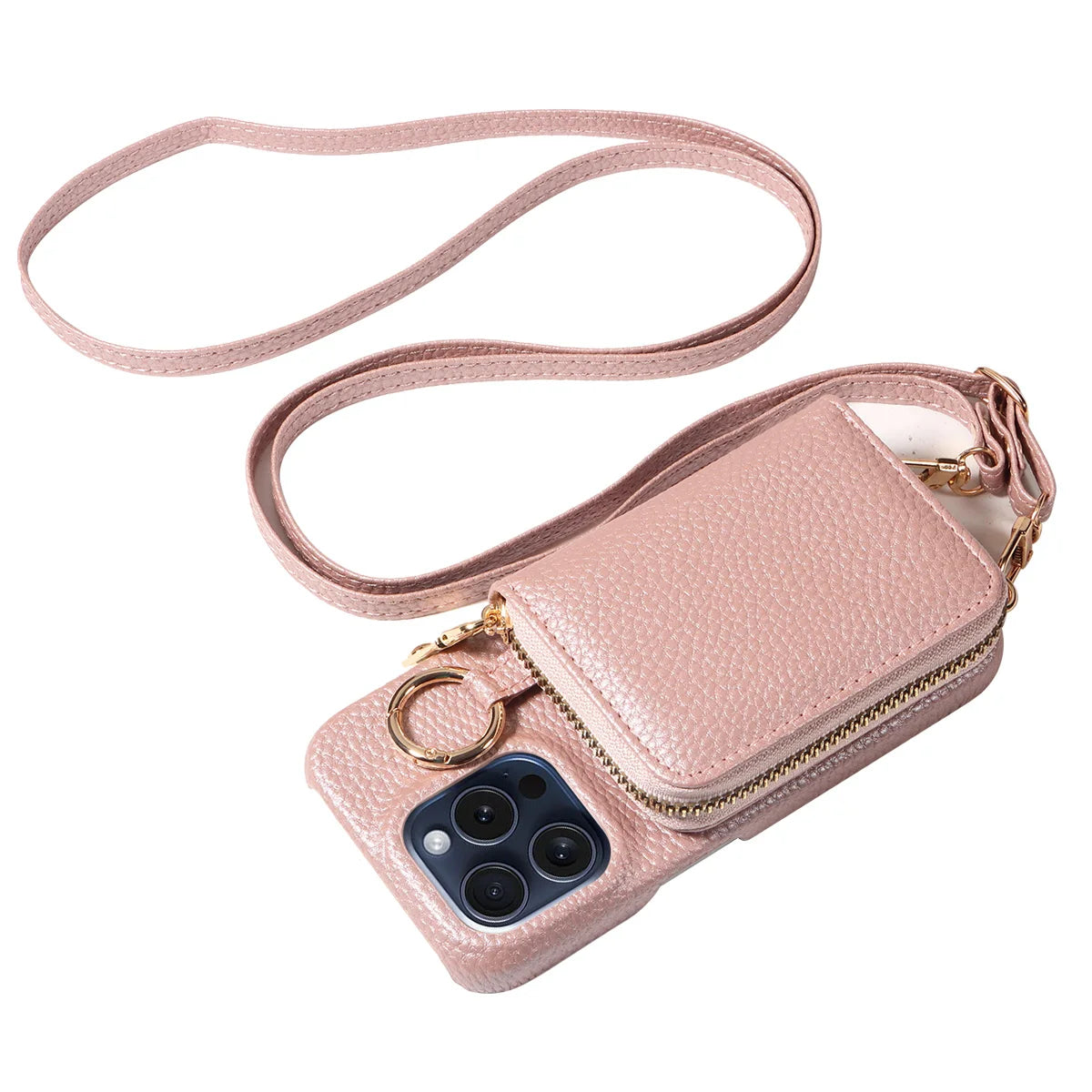 Newly Designed Deluxe Zipper Card Case for IPhone16promax 15 14 PU Leather Phone Case with Crossbody Lanyard Wallet Function