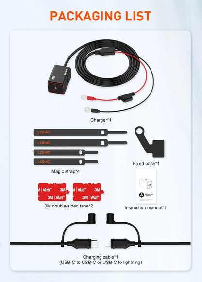 LDNIO Motorcycle USB C Fast Charger PD+QC3.0 60W Waterproof Socket Type C Cell Phone 12V/24V Vehicle-Mounted Charger Adapter