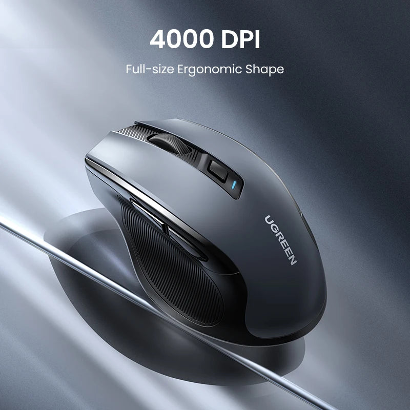 UGREEN Ergonomic Mouse, 6-Button Wireless 2.4G Bluetooth Dual Mode, 5-Level 4000 DPI Adjustable , Silent Click for PC Laptop