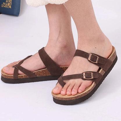 Shevalues Cork Sole Slippers For Women Men Classic Suede Summer Sandals With Arch Support Fashion Orthopedic Beach Cork Shoes