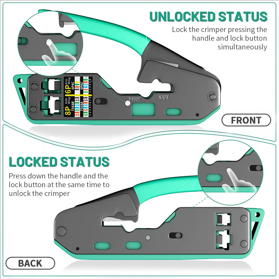 RJ45 Crimp Tool Kit Pass Cat6 Crimping Tool For Cat5 Cat5e Cat6 8P8C Connector, All-in-one Ethernet Crimper