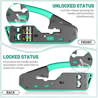 RJ45 Crimp Tool Kit Pass Cat6 Crimping Tool For Cat5 Cat5e Cat6 8P8C Connector, All-in-one Ethernet Crimper