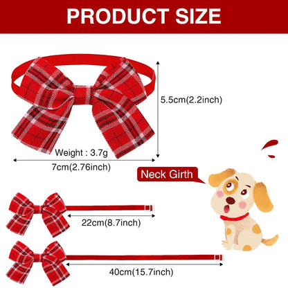 10PCS Adjustable Pet Bowtie For Dogs Classic Plaid Printed Dog Bow Tie Handmade Pet Dog Bowtie Pet Grooming Accessories