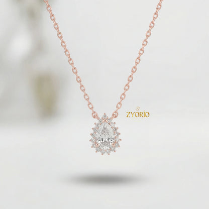 Gold Pear Halo Diamond Luxury Pendant with Sparkling Diamonds Elegant Timeless Design Link Chain for Wedding Party & Anniversary