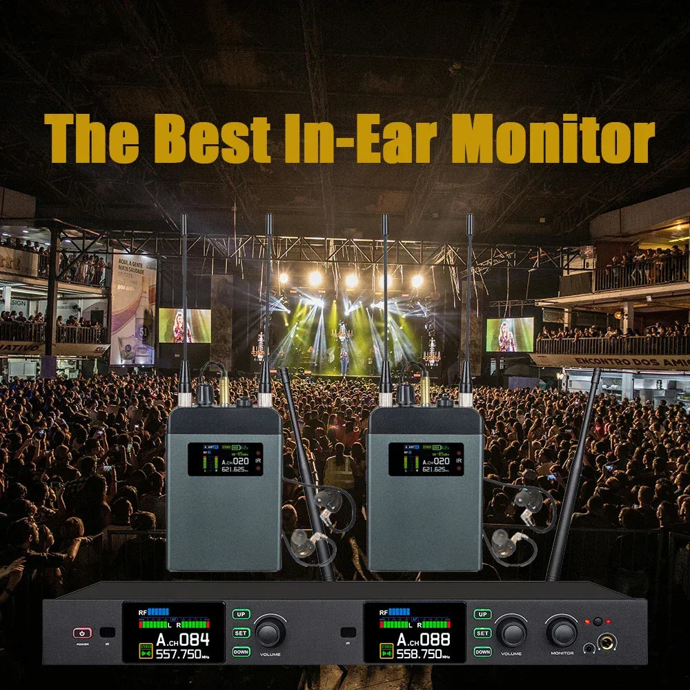 Leicozic Best Stereo In-Ear Monitor PM20 2Channel Wireless Ear Monitoring System Rack-Mount True Diversity 4 Receiver 500/600Mhz