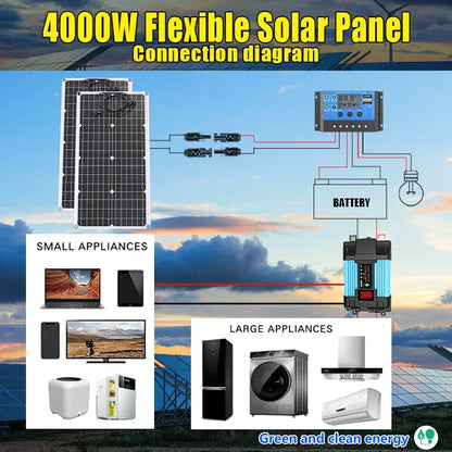 110V220V 6000W Flexible Solar Panel System Kit  12V Battery Charger Controller  Inverter Complete For Home Outdoor Capming