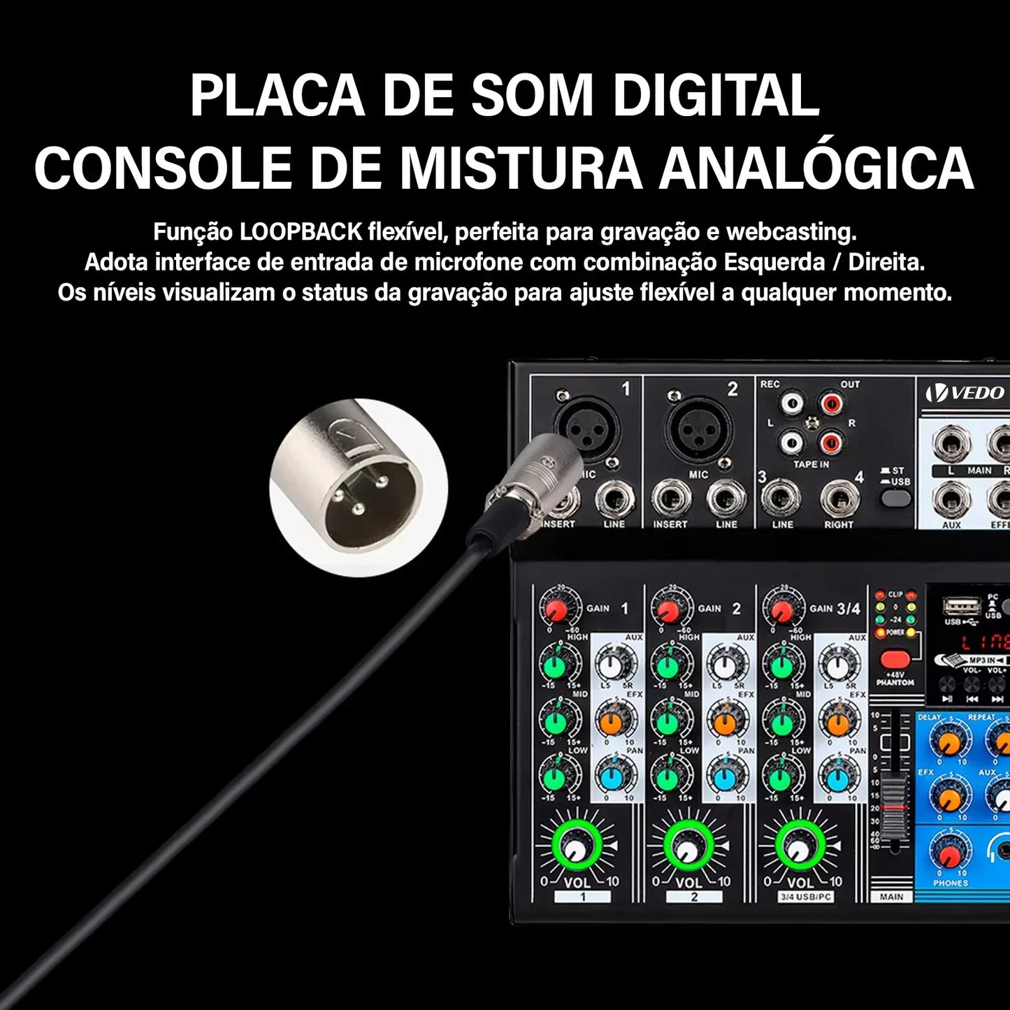 VEDO AF4 Mixer Analog Mixer Merged Digital Sound Card 4 Channels Personalized Function Settings Analog Mixing Console For Live