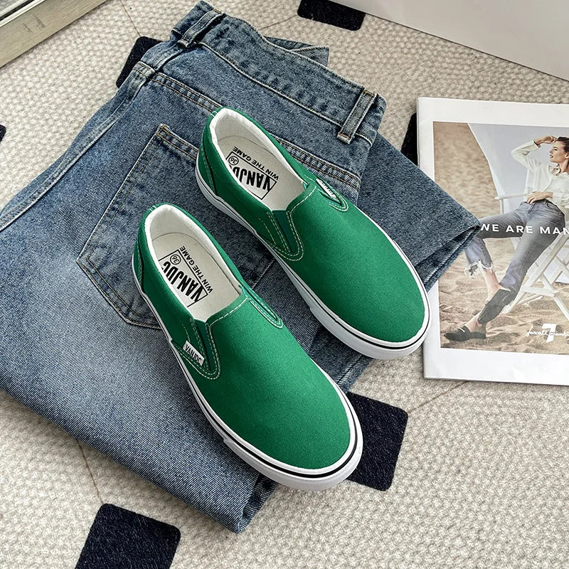 Women's Slip-On Canvas Shoes Summer 2026 Korean Style Student Flat Rubber Sole Wear-Resistant Low Cut Flat Heel Street Fashion