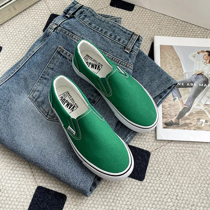 Women's Slip-On Canvas Shoes Summer 2026 Korean Style Student Flat Rubber Sole Wear-Resistant Low Cut Flat Heel Street Fashion
