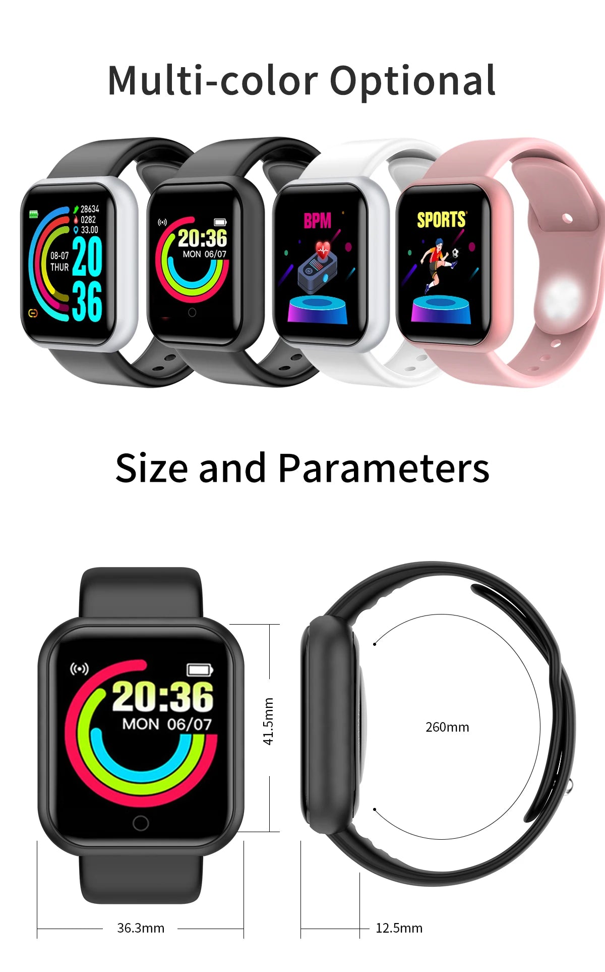 D20 Smart Watch for Men Women Sport Fitness Tracker Pedometer Smartwatch Y68 Digit Wristwatch 20 Pieces