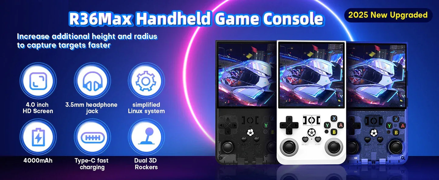AISLPC R36MAX Retro Handheld Video Game Console Linux System 4.0 Inch IPS Screen Portable Pocket Video Player 128GB Games Gifts