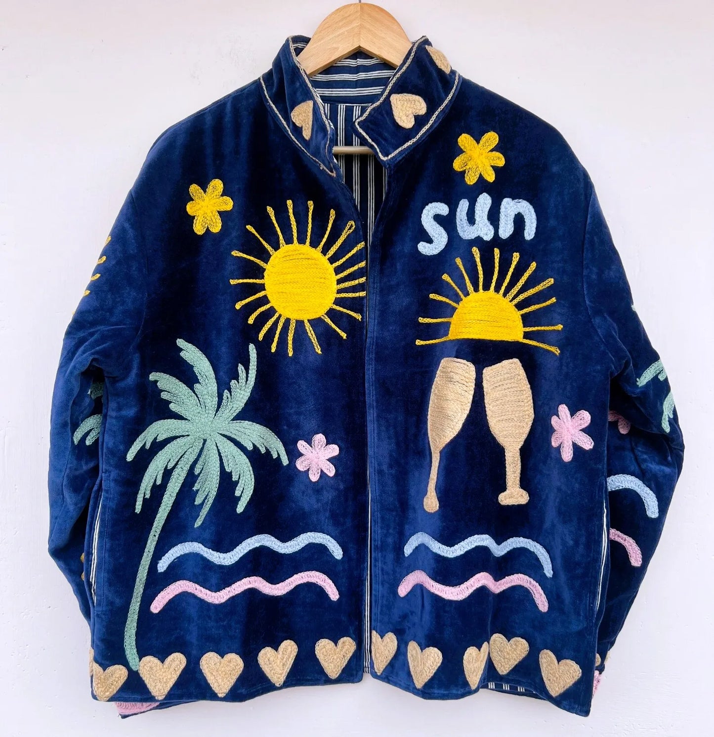 Velvet Suzani Plus Size Quilted Waterproof Reversible Eco-Friendly Cotton Jacket Hand Embroidery Floral Pattern for Women