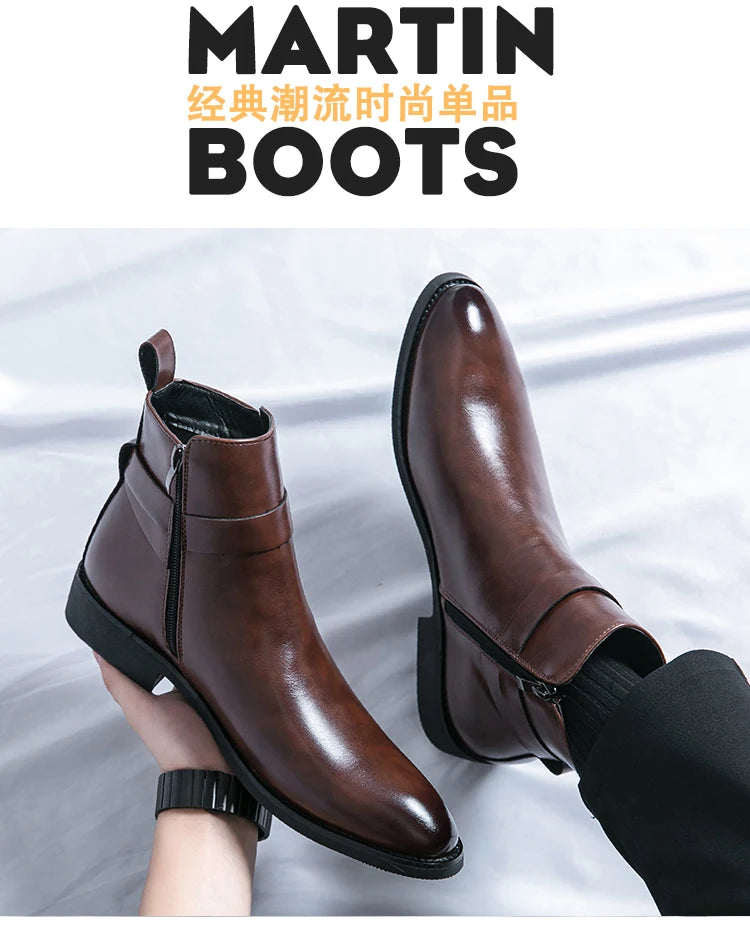 2025 Autumn Designer Business Casual Shoes For Men Trend Classic Leather Shoes Outdoor Chelsea Pointed Tip Brown Plus Size 47