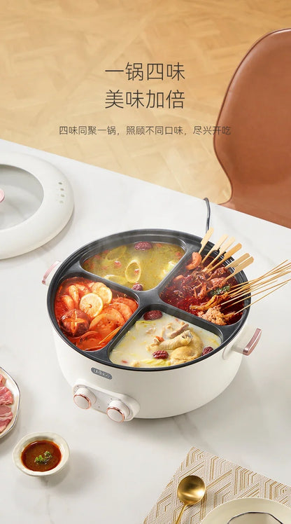 Mandarin duck electric hot pot four-square box multi-functional household 6L large-capacity electric cooking pot new model