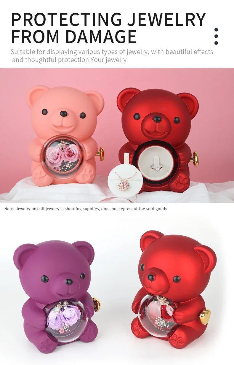 Cute Teddy Bear Design Jewelry Box for Girlfriend, Wife, Mother's Day, Birthday, Valentine's Day Surprise Heart Necklace