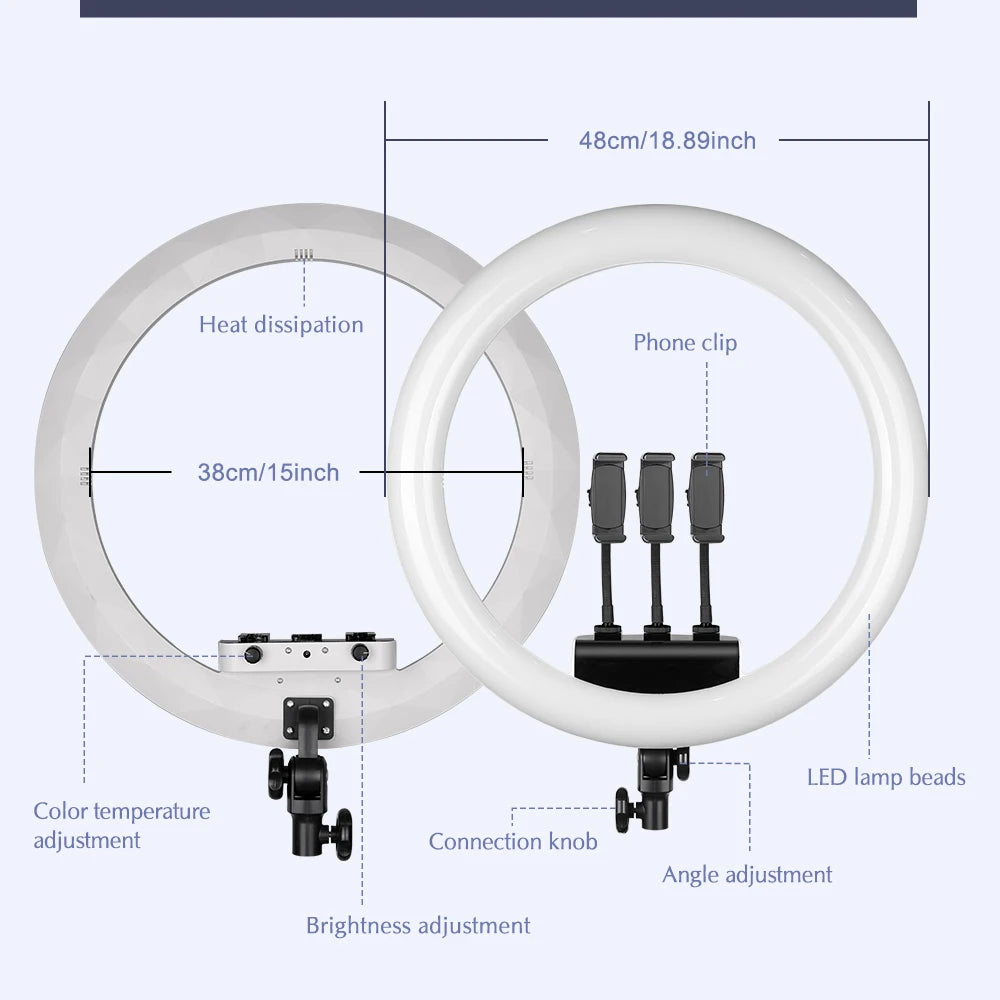 SH Ring Light 18inch Kit 36W 6500K Professional LED Control Stand Phone Holder Tube  Bag for Tattoo Lash Extension Barber Light