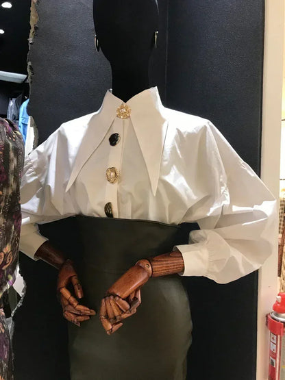 2025 Autumn Long Sleeve Women Shirt Fashion Spring Lanter Sleeve Blouses Office Lady Elegant Tops Casual Loose Clothing