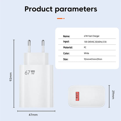 EU US UK Plug 67W 6A USB Fast Charger For Xiaomi 10T 11 12 Lite 13T Redmi Note 10 11T 12 13 POCO X4 X5 F5 Type C Charging Cable