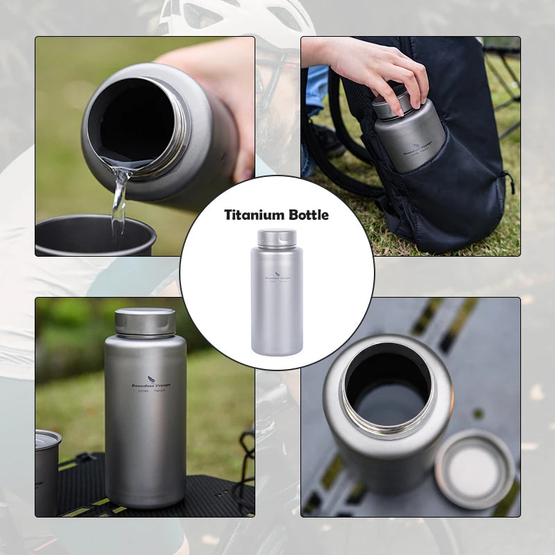 Boundless Voyage Sports Bottle 1000ml, Titanium Water Bottle Wide Mouth, Camping Hiking Cycling Drinkware, Tea Coffee Canteen