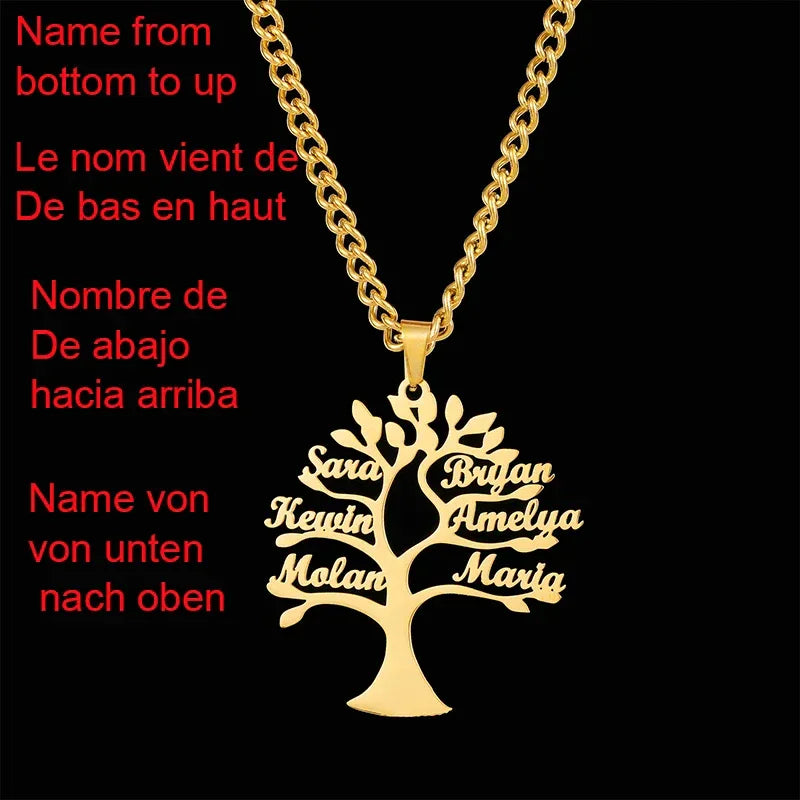 Custom Tree of Life Necklace for Women Men Stainless Steel Family1-6 Names Pendant with 3mm chain Parents Friends Jewellery Gift
