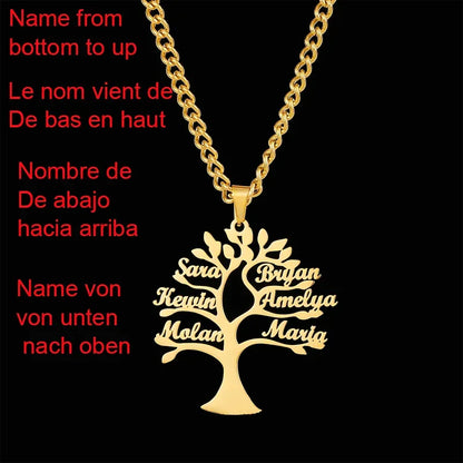 Custom Tree of Life Necklace for Women Men Stainless Steel Family1-6 Names Pendant with 3mm chain Parents Friends Jewellery Gift