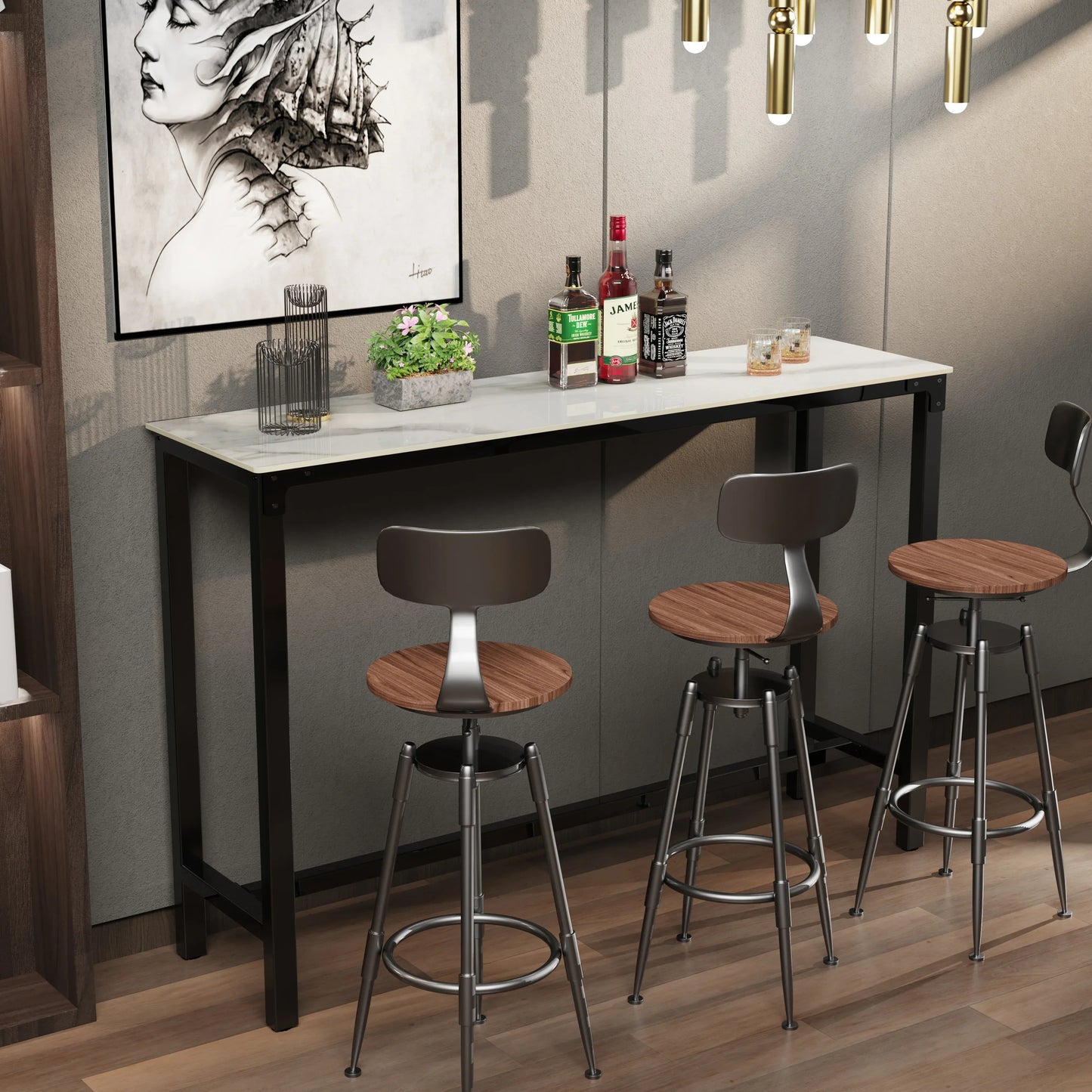 Slate Marble Kitchen Table Bar Table Pub Dining Counter High Table Breakfast Table, 4-6 Person, 120CM Long, Excluding Chairs  ﻿