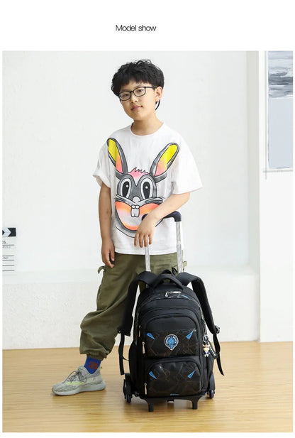 High-capacity on 2/6 Wheels Waterproof Luggage Rolling Bag Student Shoulder Backpack  Detachable Children Rolling School Bags