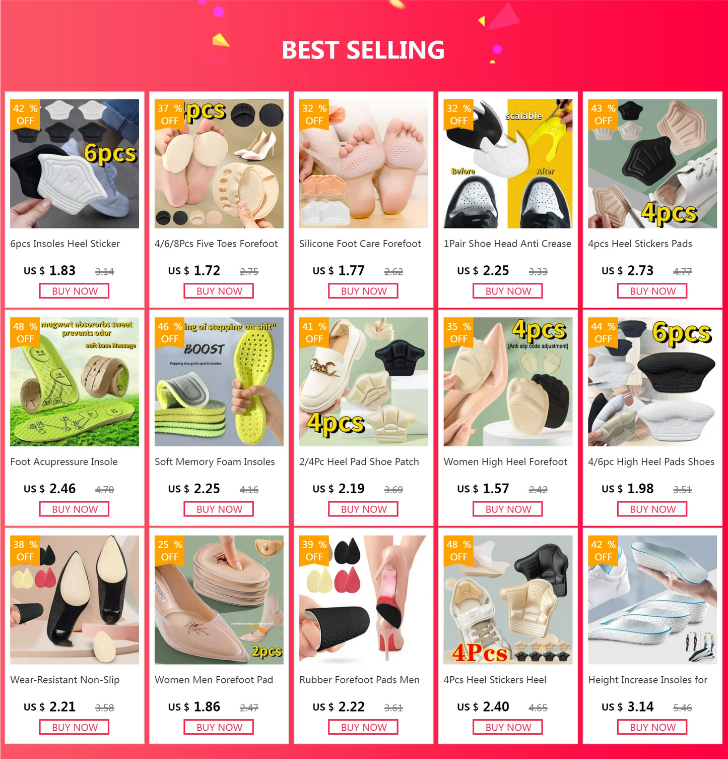 1/2Pair Silicone Pads Forefoot for Women's Shoes Non-slip Insert Self-adhesive Heel Gel Insoles Heels Sandals Anti-Slip Foot Pad