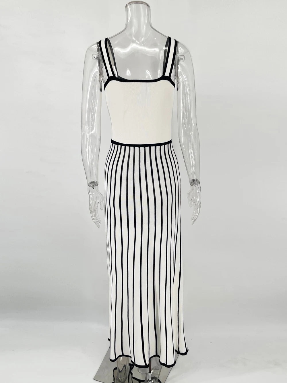 Tossy Striped Knit Backless Maxi Dress Women Slim Contrast Strapless Fashion Elegant Party Dress 2024 Knitwear Female Long Dress