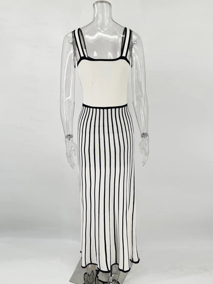 Tossy Striped Knit Backless Maxi Dress Women Slim Contrast Strapless Fashion Elegant Party Dress 2024 Knitwear Female Long Dress