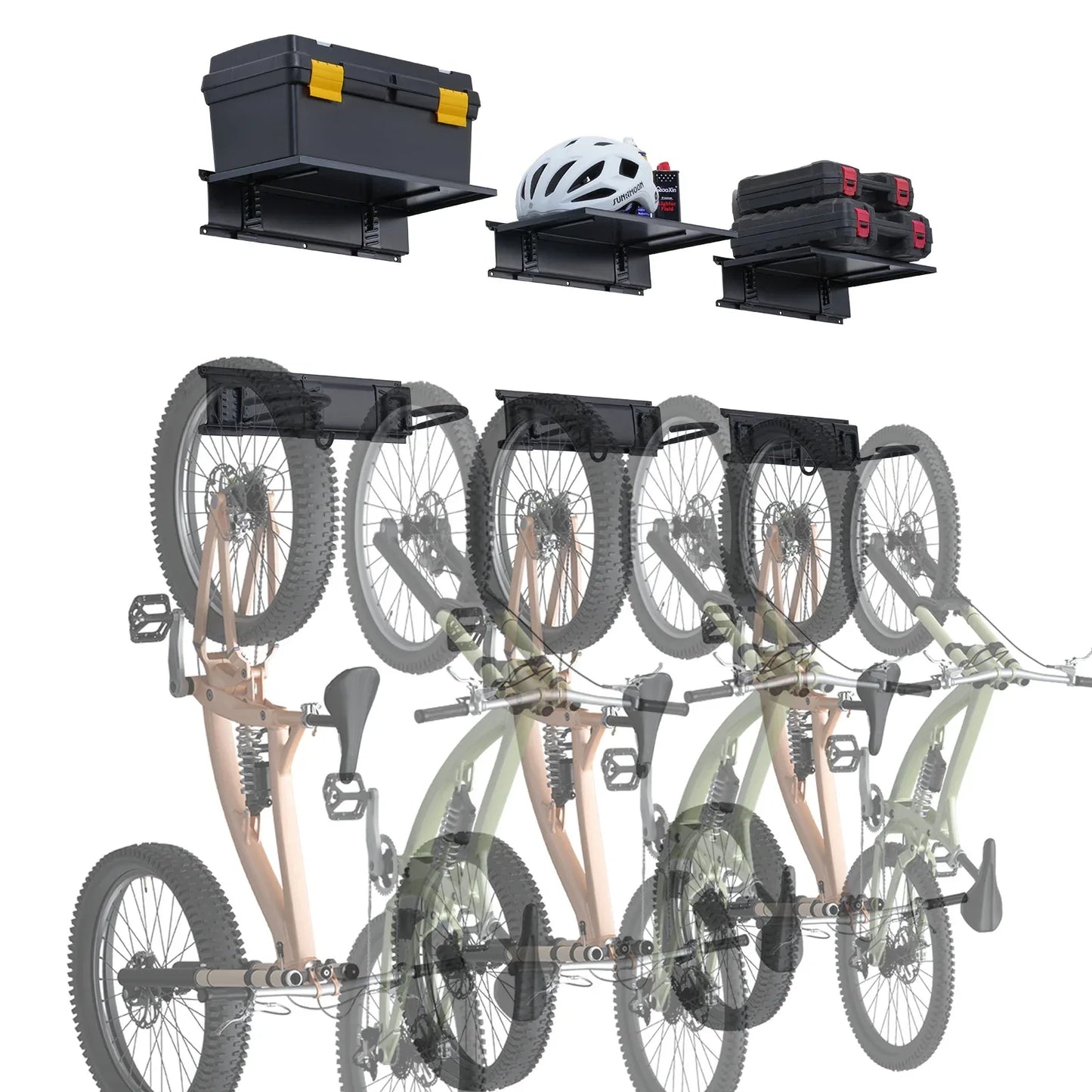 SucceBuy 3pcs Bike Storage Rack 300 lbs 48-inch Wall Mount Bicycles Storage Hanger with 3 Shelves for 6 Bikes Garage Organizer