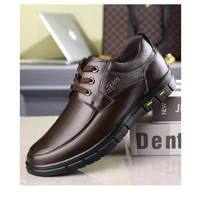 Autumn Men's Leather Shoes True Cowhide Flat Bottom Anti-Slip Plus Size Casual Elderly Father Shoes Rubber Sole China Made
