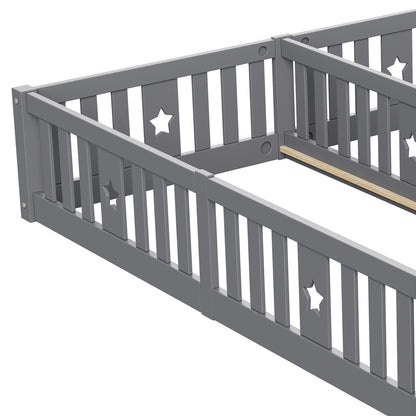 Rosahqnda Children's Bed Floor Bed 90x200cm with Railing Gate,Pine Wooden Bed for Families with 2 Children,Children's Twin Bed