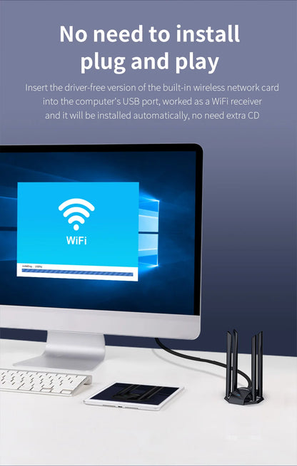 COMFAST 1300M Adaptador Wi Fi Banda Dupla Sem Fio 2.4G/ 5GHz 4 Antenna USB3.0 Wireless USB Placa Wifi Pra PC  Kali Linux Adapter