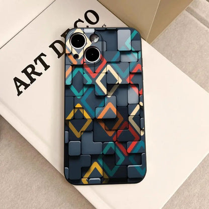 Men's cool creative cube Building Block IMD Phone Case FOR IPhone 16promax 14 11 12 Pro 8 7 15 Plus 13 Pro MAX XR XS Black Cover