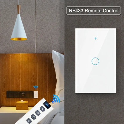 Tuya App US WiFi Smart Wall Switch 1/2/3/4 Gang No Neutral Wire Touch Sensor LED Light Switches Smart Home Alexa Google Home