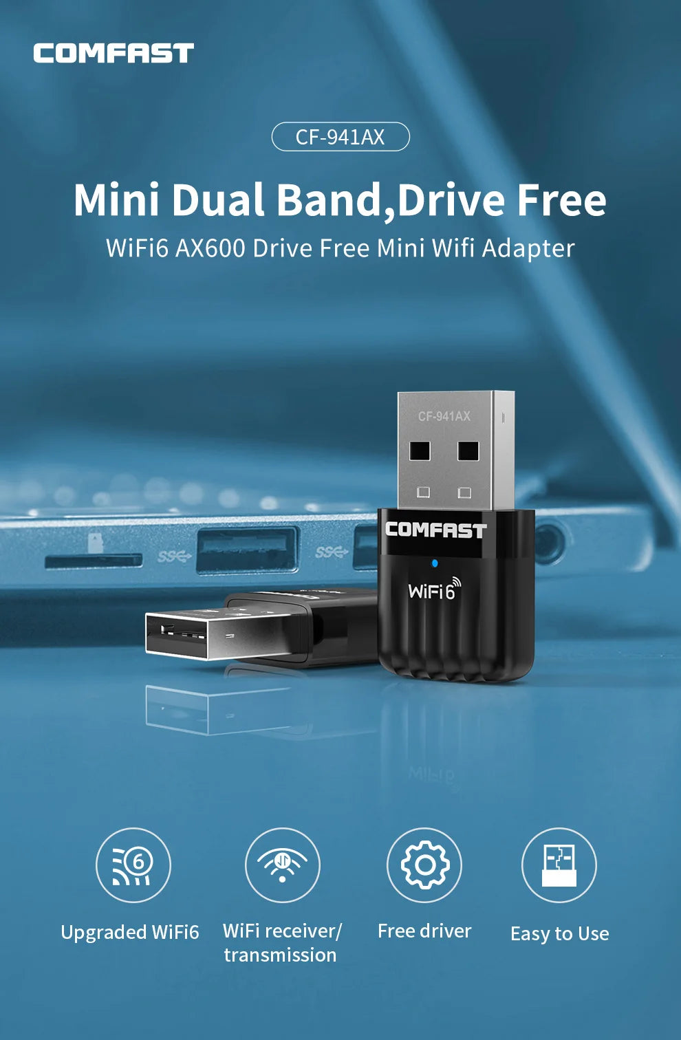 COMFAST WiFi 6 Wi-Fi Adapter Mini AX600 Network Card USB WIFI Dongle 2.4GHz Cle Wi-Fi Lan Adapter Driver Free 600M WIFI Receiver