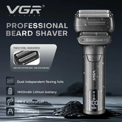 VGR Electric Shaver Professional Shaving Machine 9000 RPM Beard Trimmer LED Display Reciprocating Shaving Machine for Men V-368