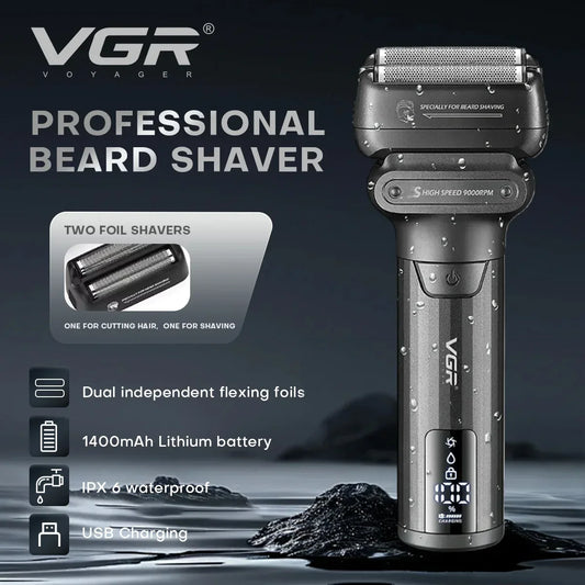 VGR Electric Shaver Professional Shaving Machine 9000 RPM Beard Trimmer LED Display Reciprocating Shaving Machine for Men V-368