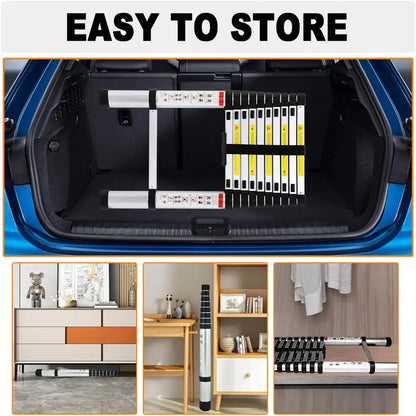 DayPlus 2.6M-5M Telescopic Ladder Sturdy Aluminum Telescoping Extension Ladder 330lb Max Load EN131 for Household Outdoor Work
