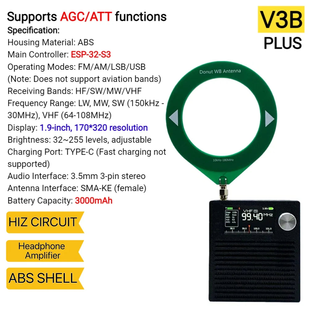 AMNVOLT V4/V3S ATS MINI SI4732 Radio ALL Band DSP Radio FM AM SSB LSB USB Receiver, built-in Hi-Z Headphone Amplifier Circuit