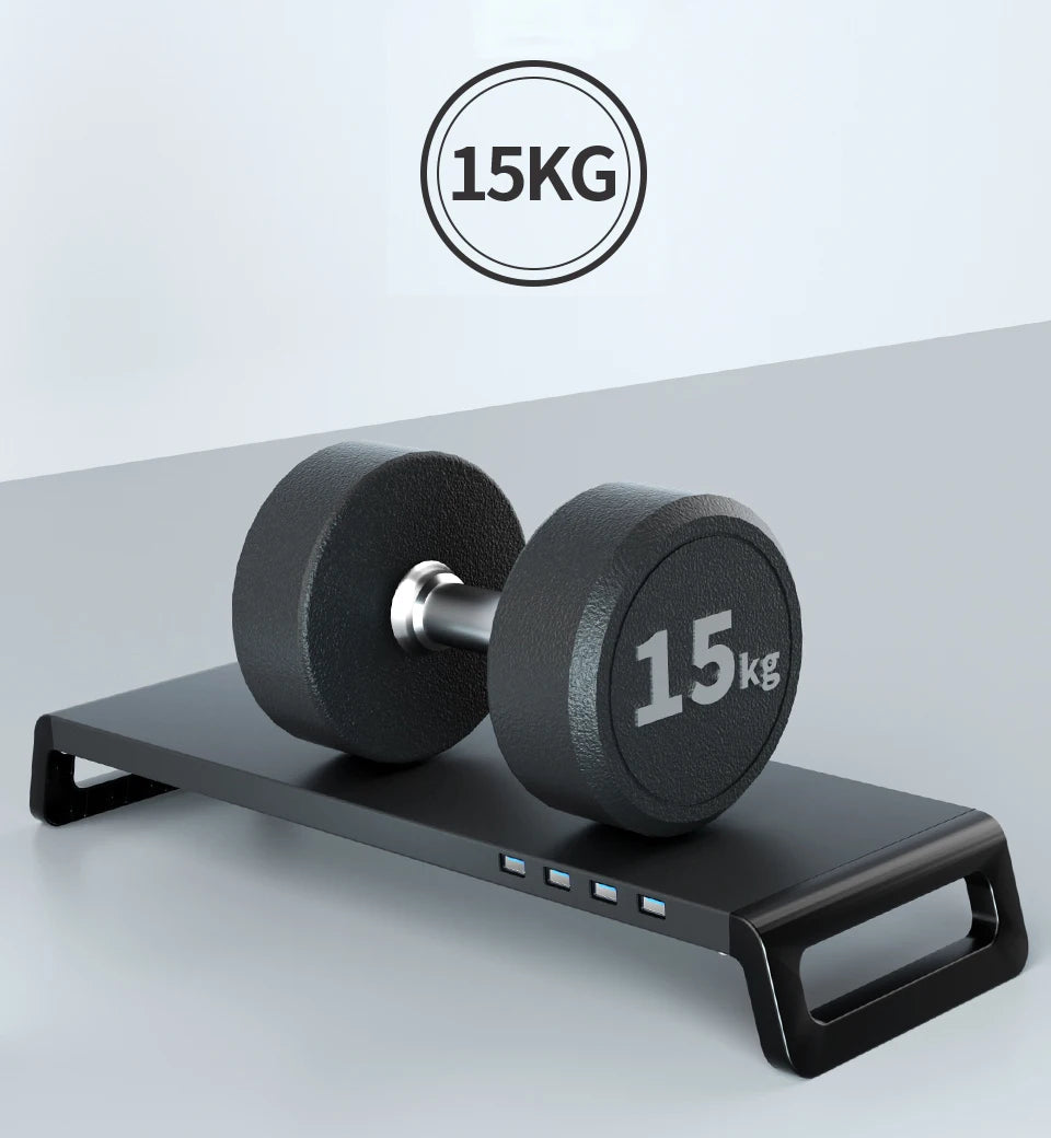 Computer Monitor Stand with 4 USB 3.0 Ports Durable Metal Monitor Support PC Keyboard Organizer Laptop Desktop Black Desk Stand