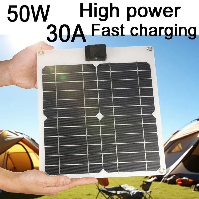 Solar Panel 20W-100W USB Type-C Waterproof Outdoor Hiking Camping Portable Battery Mobile Phone Charging Bank Charging Panel 5V