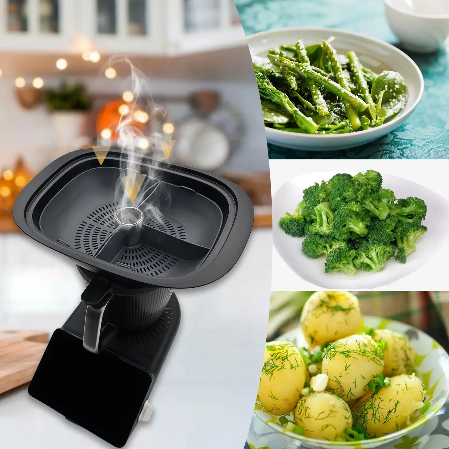 Silicone Grid Steaming Tray for Thermomix TM7, Silicone Divider Basket & Steam Pipe, Multilevel Cooking Accessories