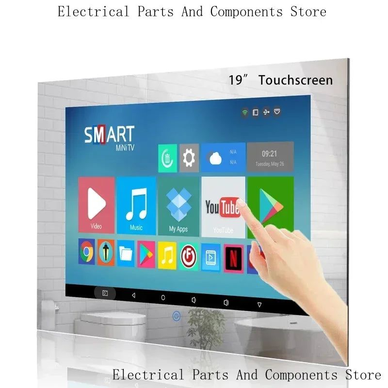 Go Haocrown 19 Inch Touchscreen Mirror TV Bathroom, IP66 Waterproof Android Television Built-In Wi-Fi ATSC Tuner -- US