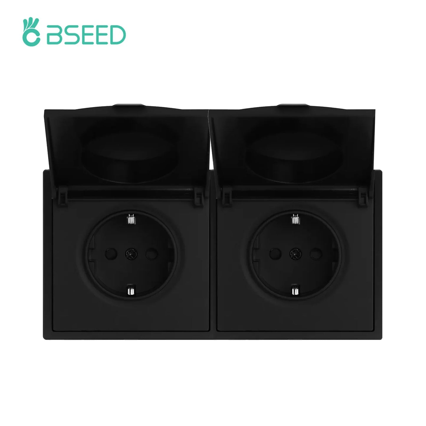 BSEED EU Standard Wall Power Socket With Cover Electrical Outlets Waterproof Wall Plug White Black Plastic Frame 16A