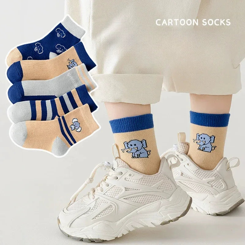 5 Pairs Autumn Fashion Boys Sock for Kids Cute Baby Girl Happy Funny Boat Long Socks White Spring Children's Clothes