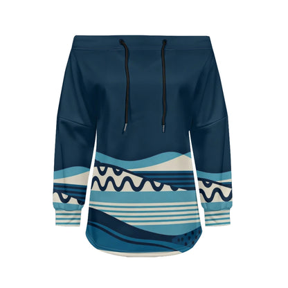 Trendy Off-Shoulder Sweatshirts with Striped & Polka Dot Patterns Drawstring Casual Loose-Fit Top for Women Casual Streetwear