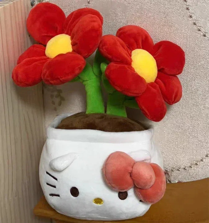 New Sanrio Kawaii HelloKitty Plushie Stuffed Potted Plant Orange Plush Doll KT Purple Flower Room Peluche Kid Christmas Gift